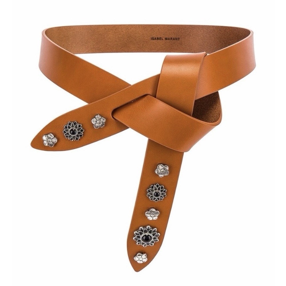 Isabel Marant Lecce Studded Leather Belt Natural Tan Floral Tie Up Italy M NWOT